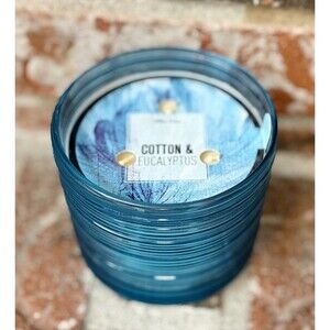 Bath Body Works White Barn COTTON & EUCALYPTUS 3-wick Candle, Spun Glass NEW